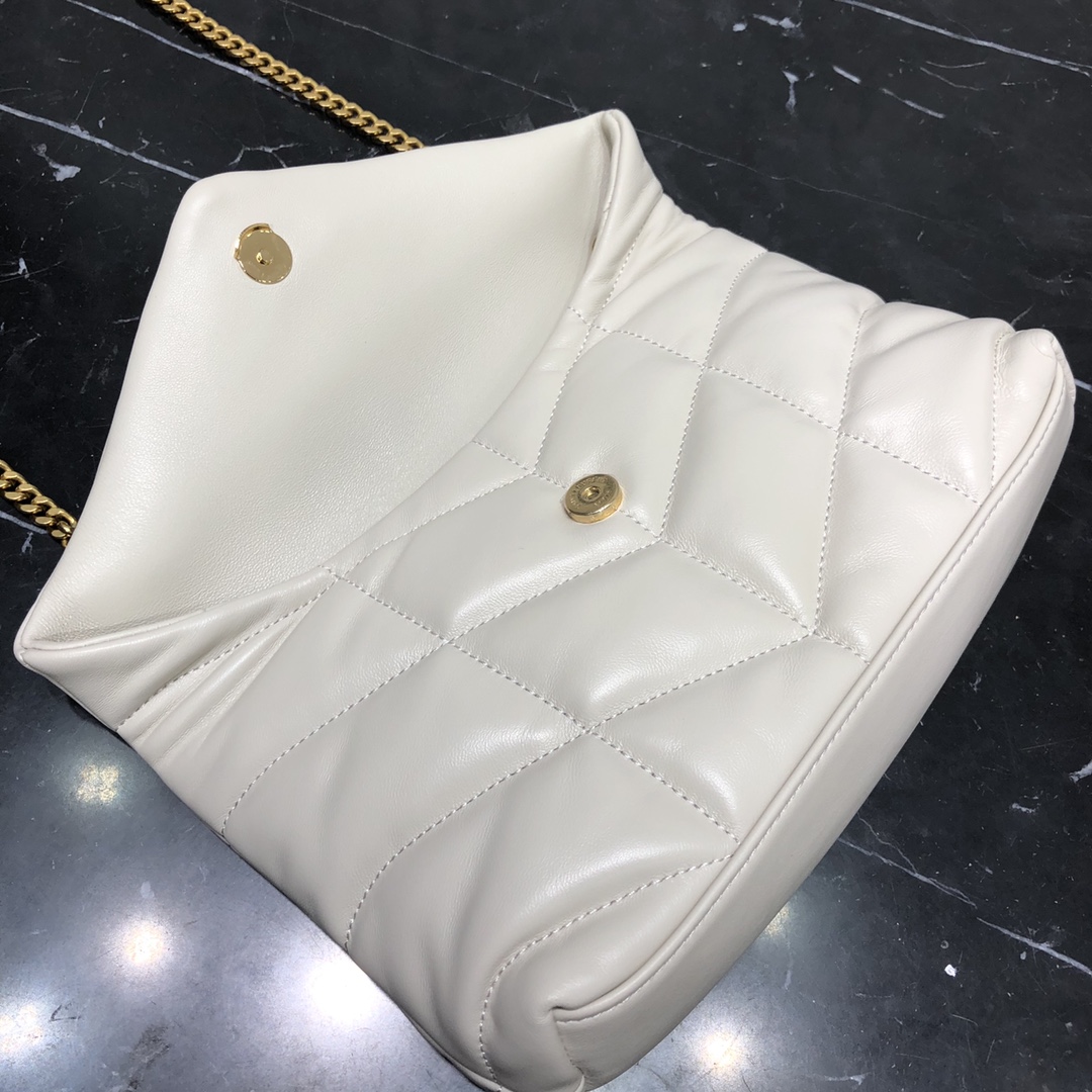 Saint Laurent Loulou Puffer Toy Lambskin Shoulder Bag Handbag White 759337 Gold